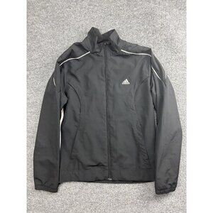 Adidas Jacket Womens Medium Black Full Zip Reflective Running Track Lightweight